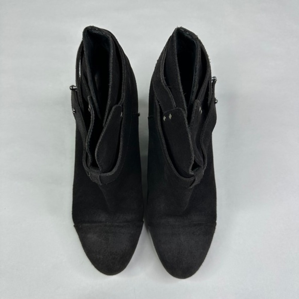 Rag & Bone Black Suede Ankle Boots Women Size 38.5 Block‎ Heel Buckle Italy